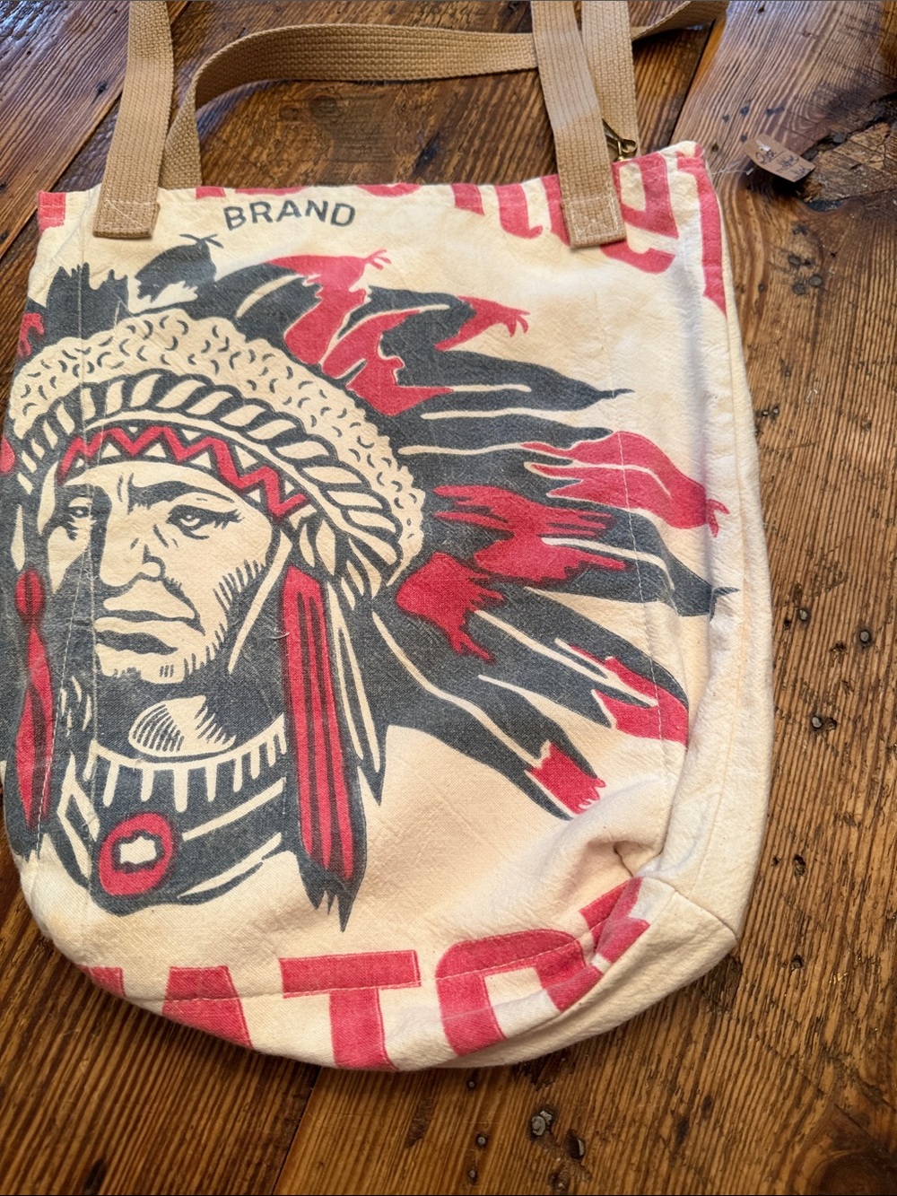 Graphic Native Chief Canvas Tote in Cream, Red & Black fun